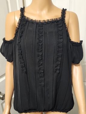 Max Studio Black Cold-Shoulder Ruffle Blouse Off The Shoulder